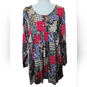 Vintage Studio A Floral Patchwork Boho Cottagecore Tunic Blouse. Size Large